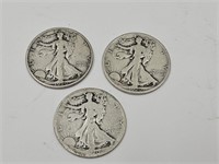 3- 1920 Walking Liberty Silver Half Dollar Coins