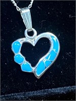 SILVER BLUE TURQUOISE HEART NECKLACE