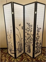 4 Panel Room Divider w/ Bamboo & Butterflies