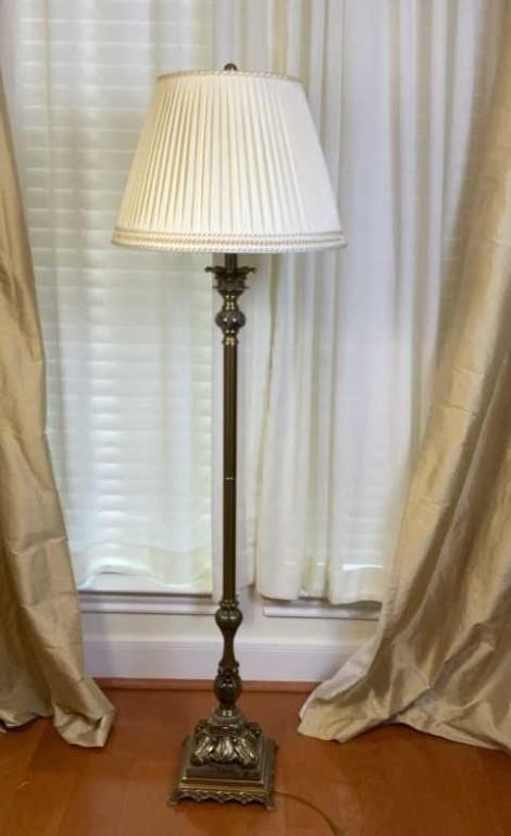 Vintage Brass Floor Lamp With Stone Accent