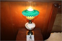Hand painted lamp with fluted glass shade