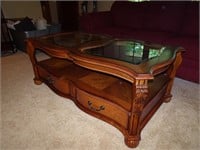 Wood / Glass Coffee Table with Drawers - 28x50x19