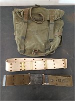 US military backpack and belts