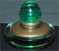 Green Glass Inkwell with Bubbles