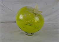 Glass Art Vase Globe Yellow Swirl I