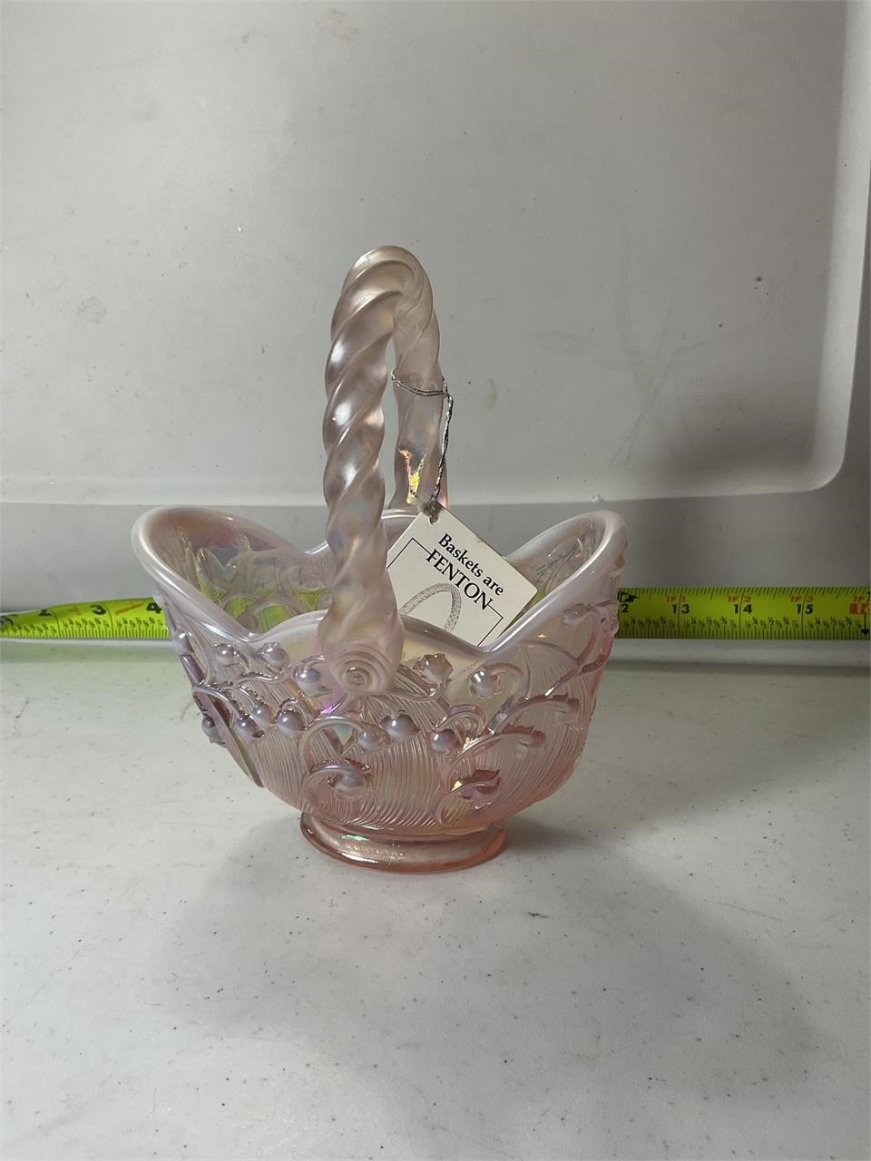 Fenton pink glass basket