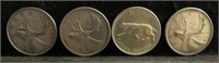 1951-67 Canada Silver Quarter Lot x 4 Vintage