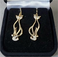 Siamese cat earrings marked 10K