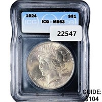 1924 Silver Peace Dollar ICG MS63