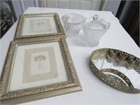 2 Framed Flowers, Lipstick Vanity Tray, 2 Crystal