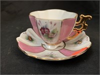 PINK & WHITE FLORAL DEMITASSE CUP & SAUCER