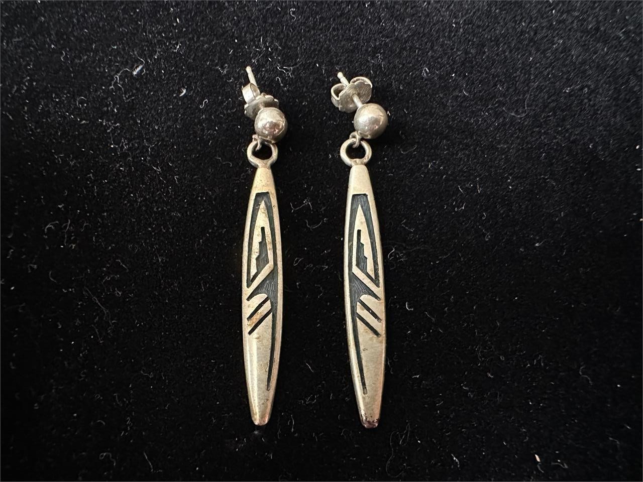 Signed Patrick Tewawina Hopi Silver Earrings