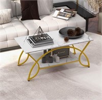 2-Tier Coffee Table with Faux Marble Top