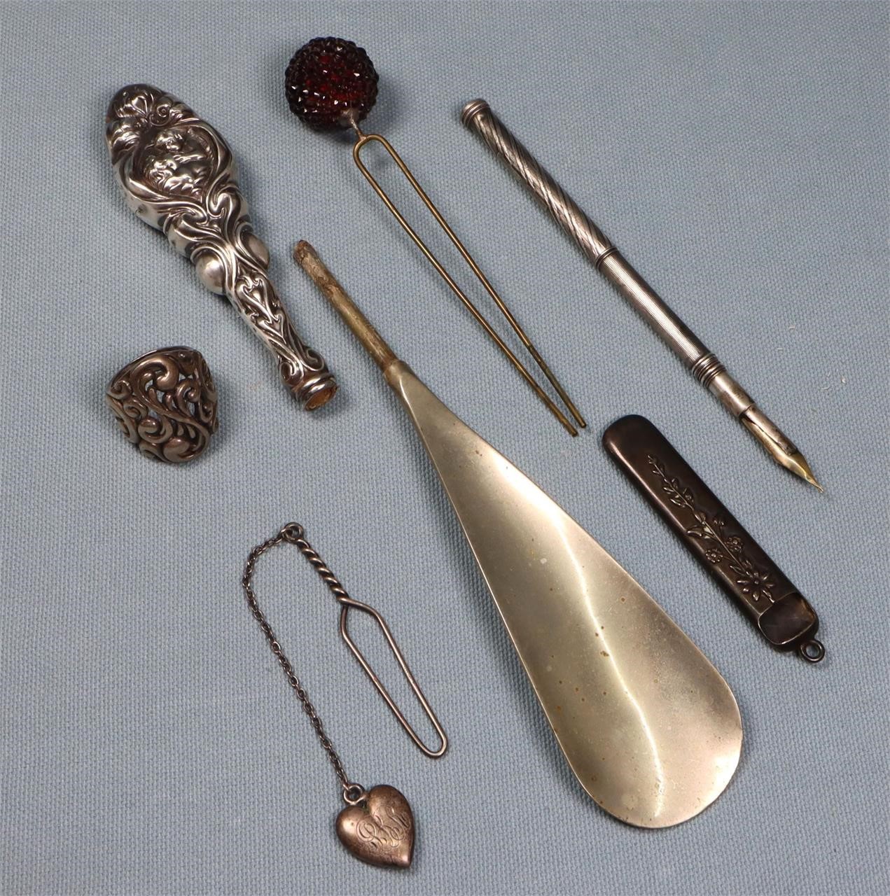 Victorian Silver Shoe Horn, Ring, etc.