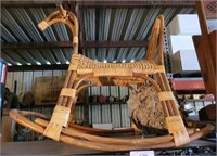 WICKER ROCKING HORSE WITH HORNETS NEST