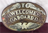 Vintage Wood, Welcome Aboard Sign, Eagle