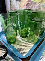 8 LG Rolling Rock Beer Glasses & Tray