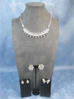 Vtg Rhinestone Necklace & 3 Earrings Set See