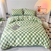 Wellboo Green White Plaid Comforter Sets Queen
