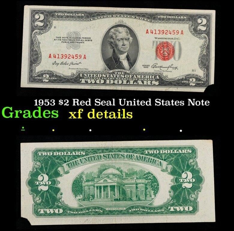 1953 $2 Red Seal United States Note Grades xf deta