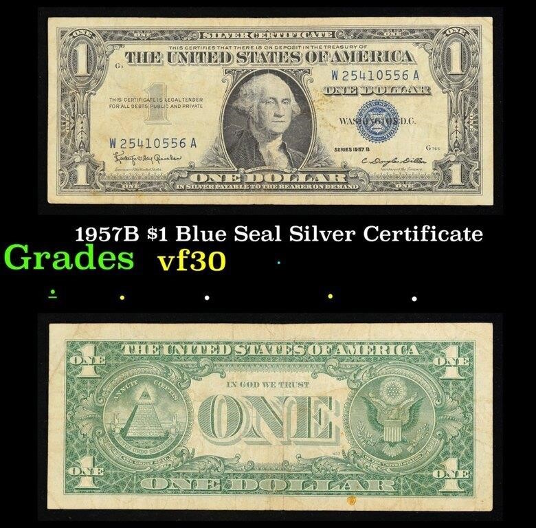 1957B $1 Blue Seal Silver Certificate Grades vf++