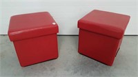 PAIR OF RED FAUX LEATHER STORAGE FOOTSTOOLS