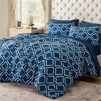Bedsure Full Comforter Set 7 Pieces - Navy Blue Qu