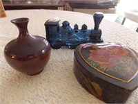 Avon Train Engine, Heart Shaped Box & Small Vase