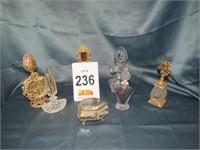 6 Perfume Bottles & A Glass Jewelry Case