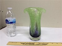 Green Clear & Purple Art Glass Vase