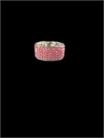 Stainless Steel & Pink Crystal Pave Band Ring Sz