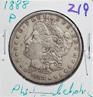 1888 US Morgan silver dollar Philadelphia VF+