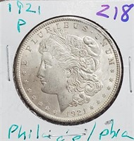 1921 US Morgan silver dollar Philadelphia AU+
