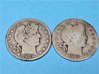 2- 1903 S Barber Silver Half Dollar Coins