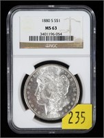 1880-S Morgan dollar, NGC slab certified MS-63
