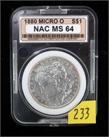 1880-O (Micro O) Morgan dollar, NAC slab certified