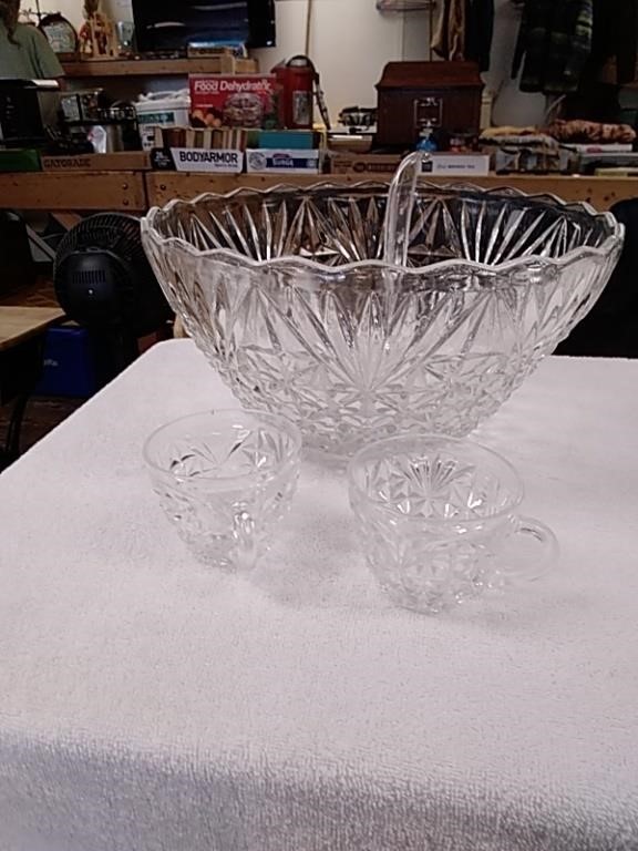 Cut glass punch bowl set with 8 cups