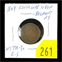 1864 Civil War token, Belmont NY, Rarity 3
