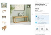 B3807  Drew Barrymore Rattan Bench Honey Finish