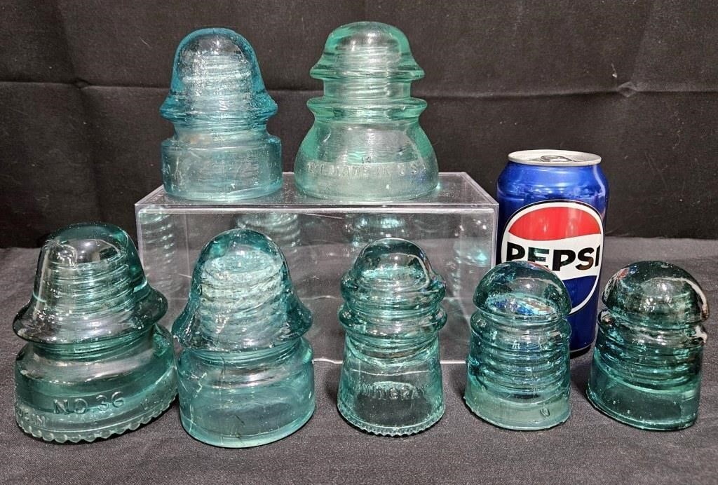 7 Antique Glass Electric Insulators