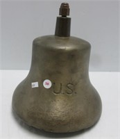 Marked U.S. brass bell with striker. Measures: