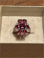 .925 Sterling Silver Garnet Cocktail Ring Size 8