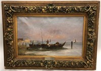 R. Sicard Dalmatian Fisherboats Oil Painting