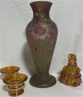 Assortment of Carnival Glass and Vase