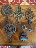 Vintage Assorted Wrought Iron Trivets, Key & Holdr