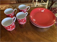 Set of Four Christmas Plates & Cups