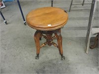 Antique Piano Music Stool - Eagle Claw Glass Feet