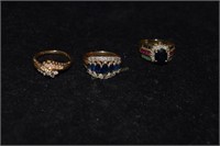 3 - 14Kt Rings: 14Kt Ring Sapphire W Diamond, Emer