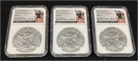 (3) 2017 SILVER AMERICAN EAGLES, MS70 1st DAYOF
