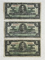 1937 Cdn $1 Bank Notes